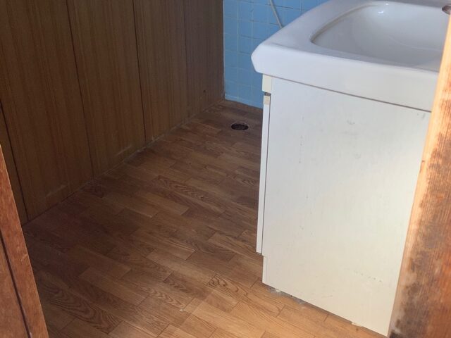 床が抜けそうな洗面所というか抜けてました。